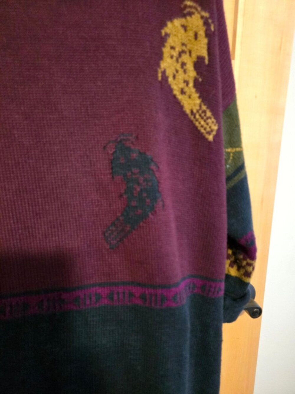 Colorful Birds & Moose Patterned Long Knit Sweater Cardigan ski warm winter - Picture 9 of 15